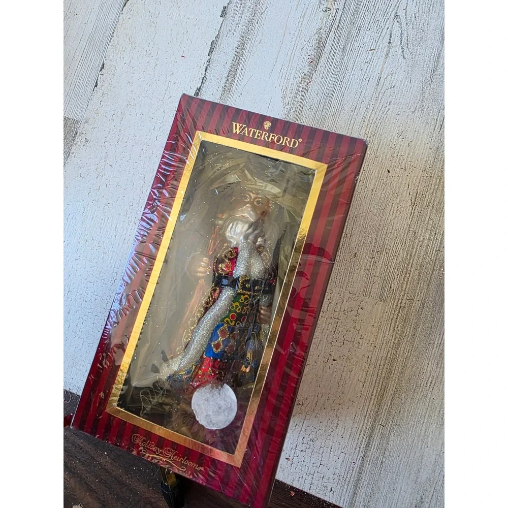 Waterford Santa quilted ornament glass glitter Victorian holiday heirlooms